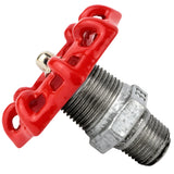 Rødt håndhjul 72 mm på nippel, 1/2'' med møtrik i rustfrit stål, fitting i galvaniseret støbejern