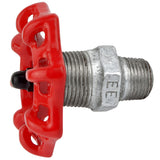 Rødt håndhjul 72 mm på nippel, 1/2'' med sort møtrik, fitting i galvaniseret støbejern