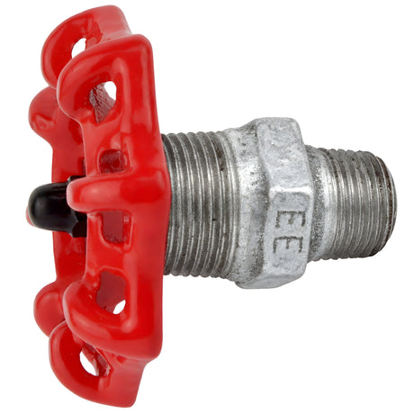 Rødt håndhjul 72 mm på nippel, 1/2'' med sort møtrik, fitting i galvaniseret støbejern