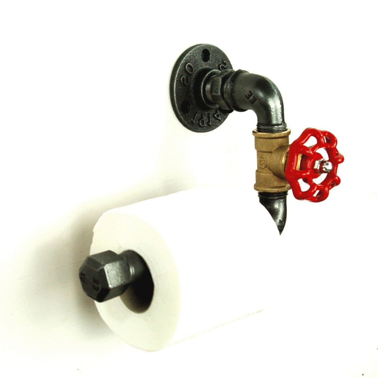 Dérouleur papier WC vanne rouge modèle 3 - petit volant fonte et laiton - vue 2