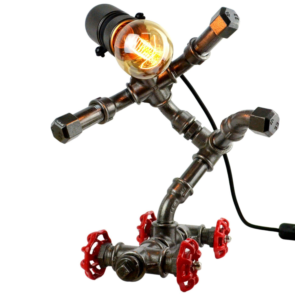 Lampe "Le Skateur" - lampe robot skateur en raccords de plomberie