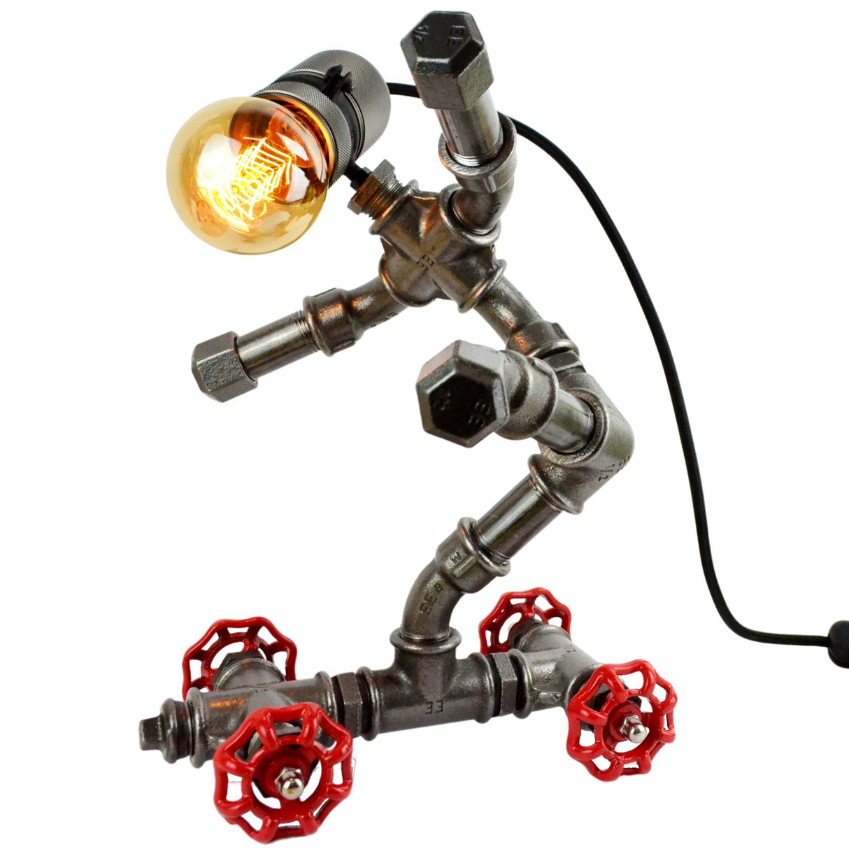 Lampe "Le Skateur" - lampe robot skateur en raccords de plomberie - vue 7