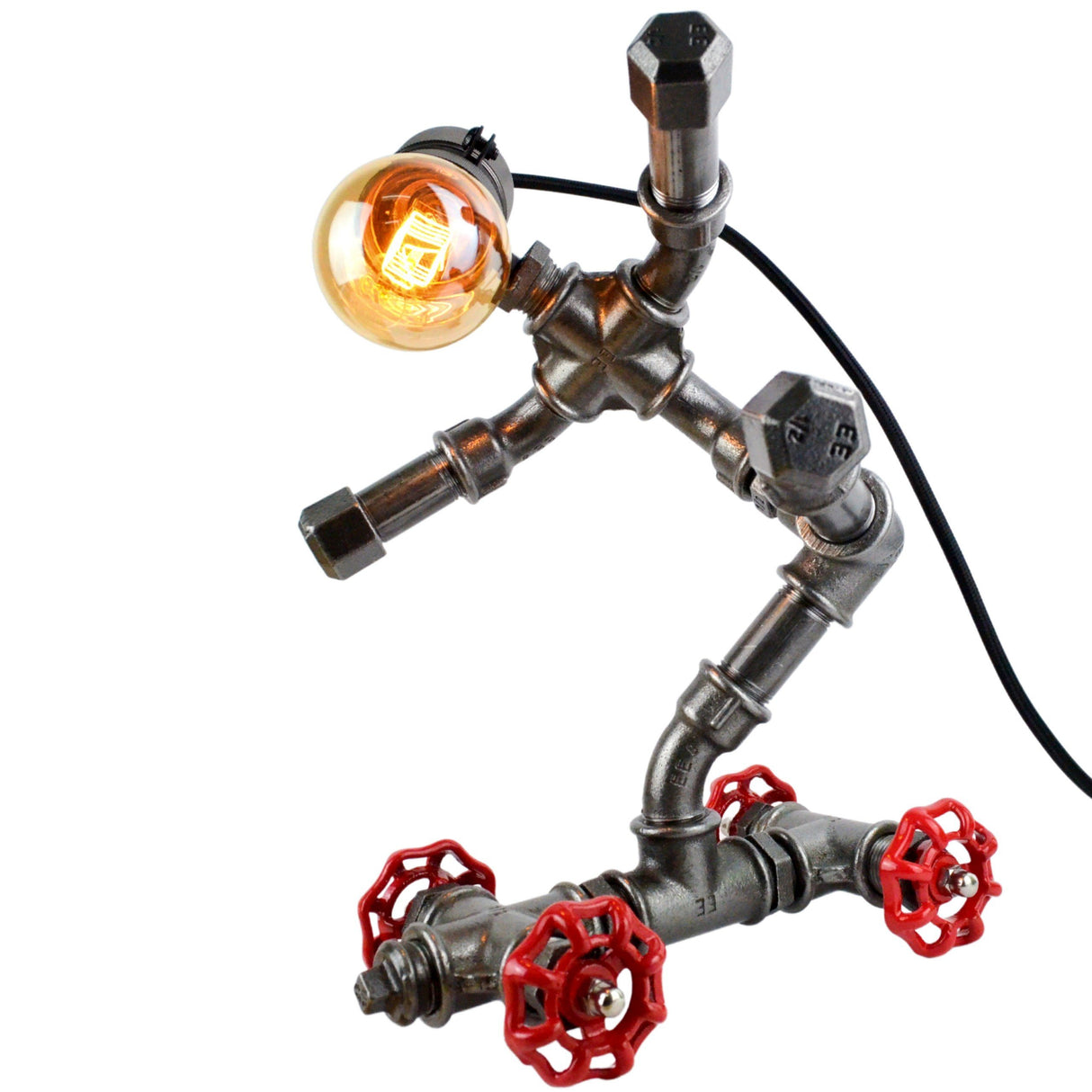 Lampe "Le Skateur" - lampe robot skateur en raccords de plomberie - vue 8