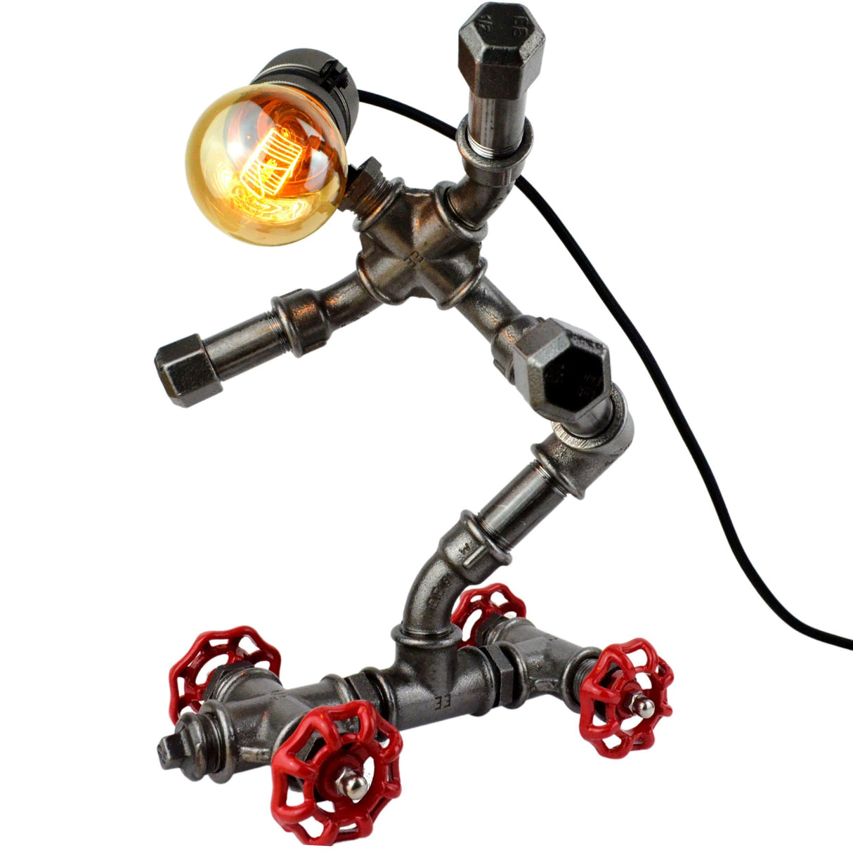 Lampe "Le Skateur" - lampe robot skateur en raccords de plomberie - vue 11