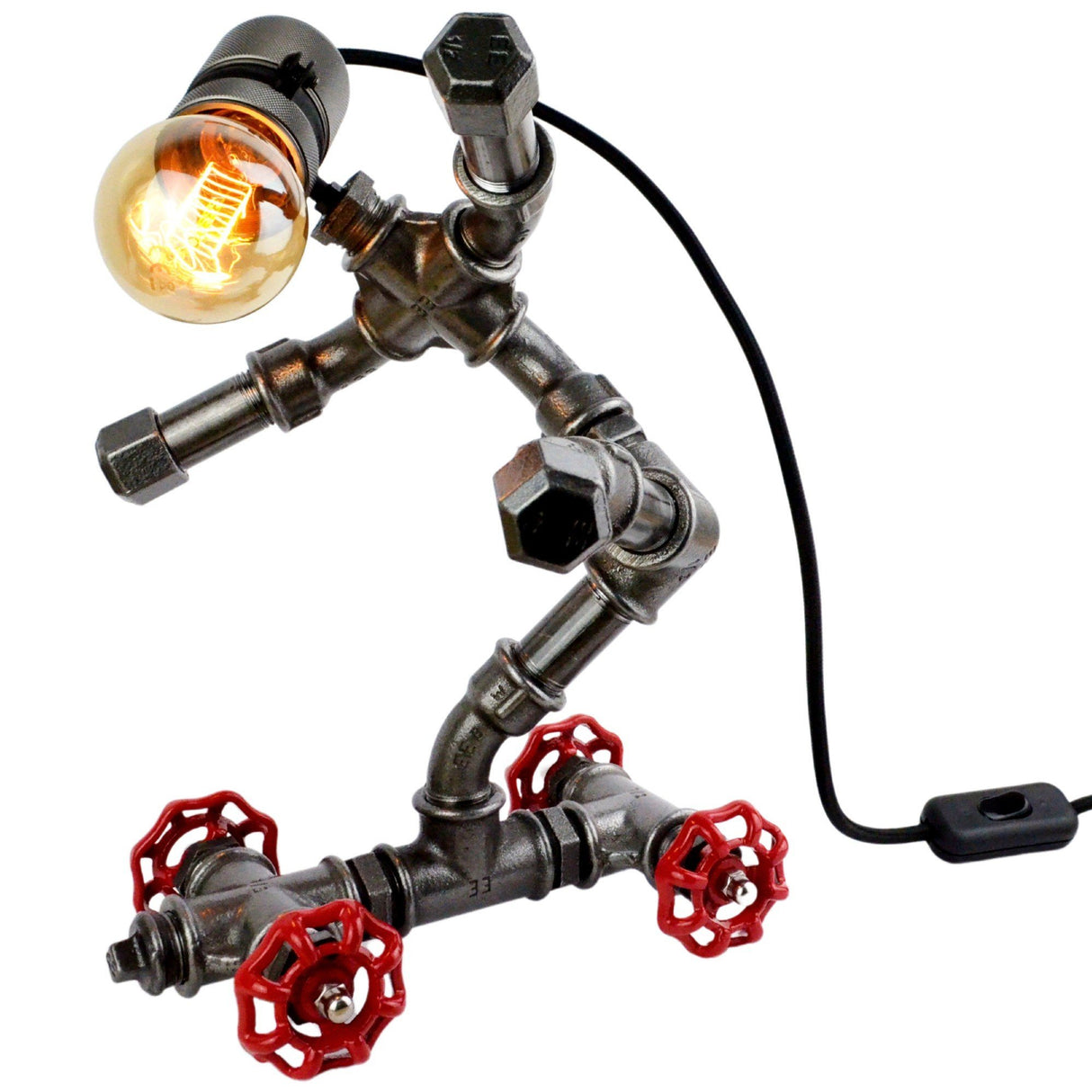 Lampe "Le Skateur" - lampe robot skateur en raccords de plomberie - vue 13