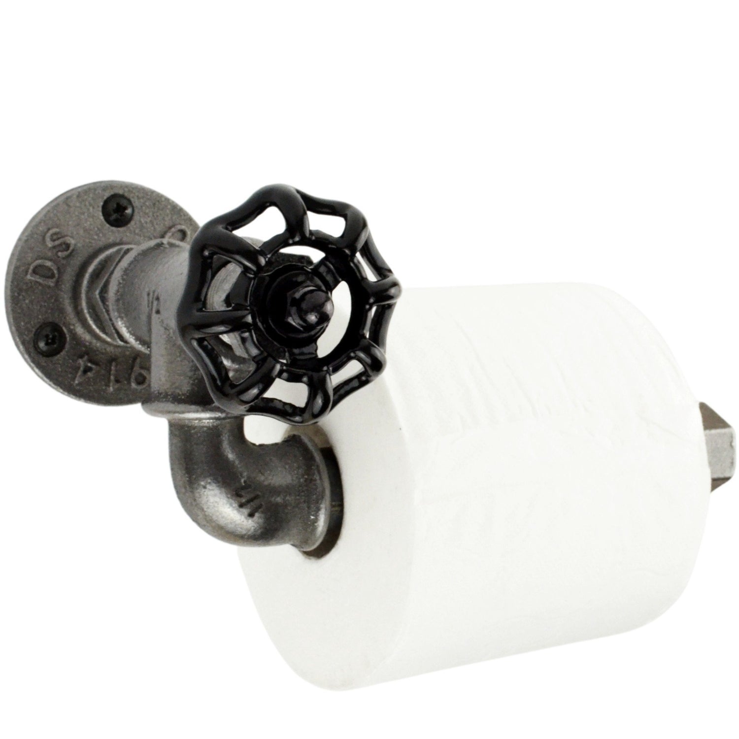 dérouleur papier toilette vintage avec volant noir en metal
